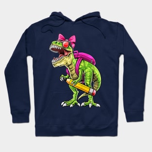 Funny Back To School T-Rex wearing a School Bag and Carrying pencil Hoodie